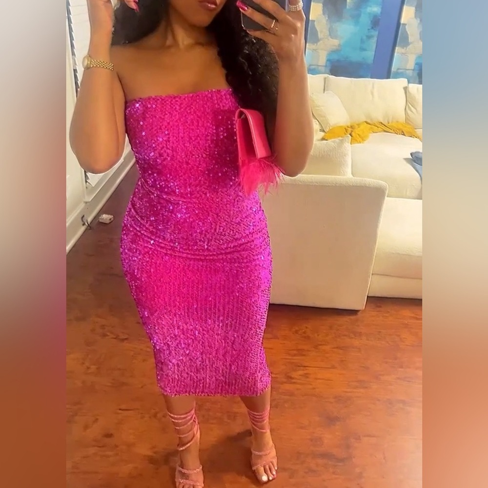 Pink sequin tube dress